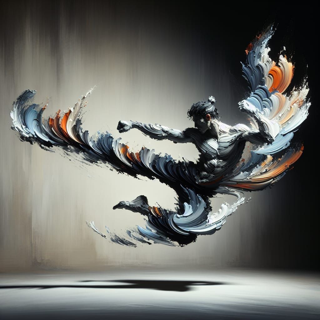 Dynamic Martial Artist in Expressive Impasto Style