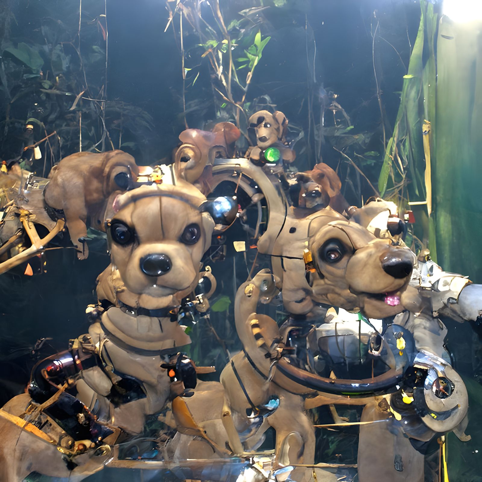 Animatronic Puppies Explore a Space Jungle