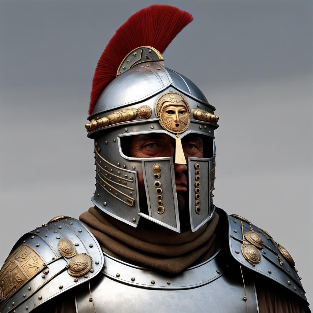 The elite bodyguard with his iron Helmet, of two-piece const...