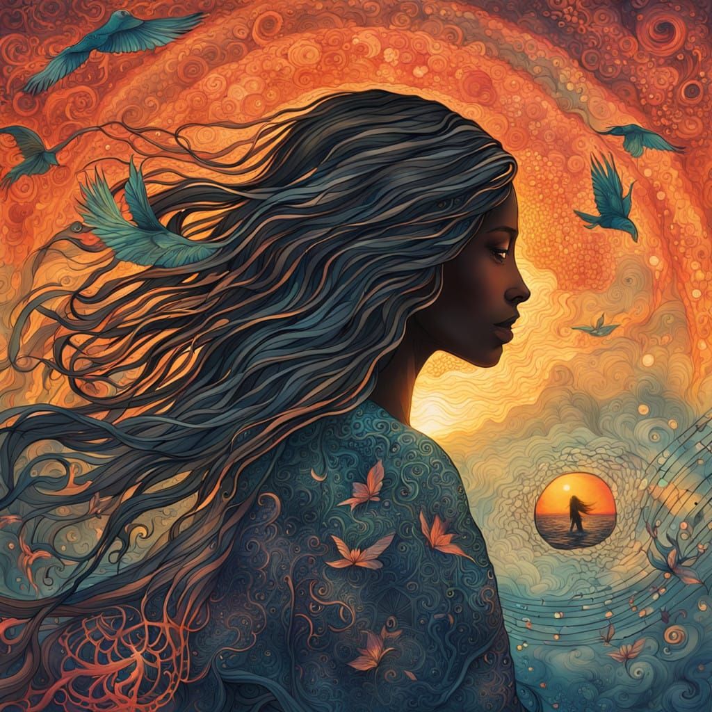 Surreal Close-Up of Woman Grasping Ethereal Entity Amidst Vi...