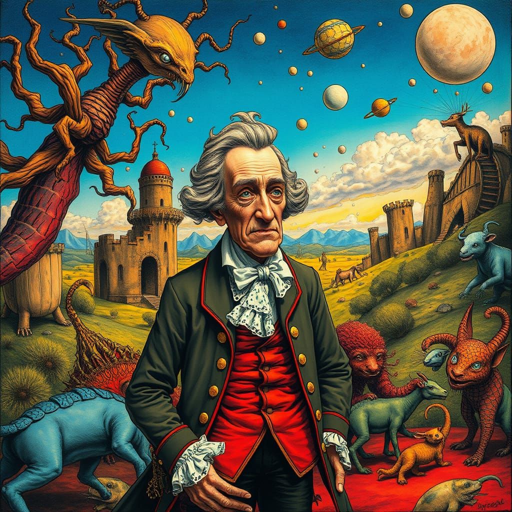 Gulliver's Surreal Journey: A Dreamlike Etching