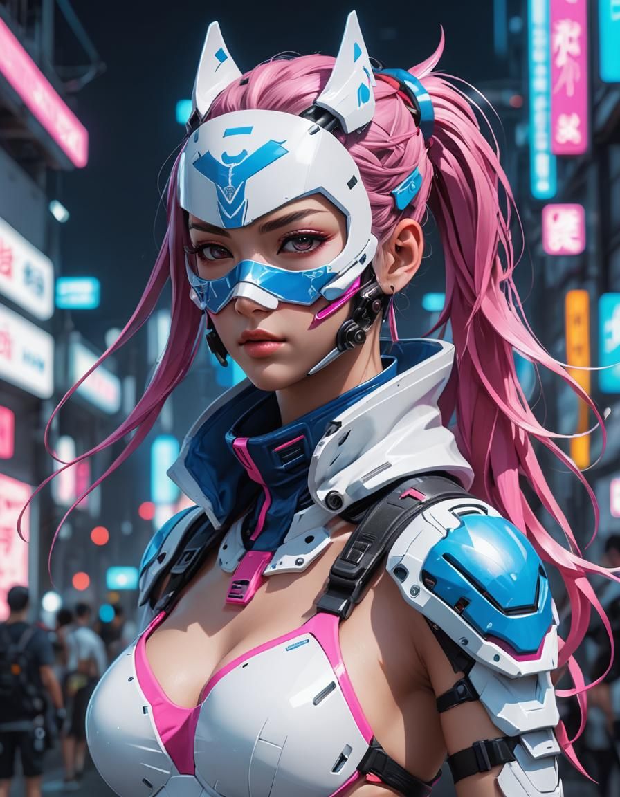 Anime Cyberpunk Ninja Woman with Metal Arms