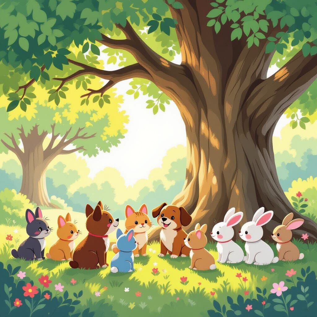 Whimsical Storybook Animals in Magical Forest