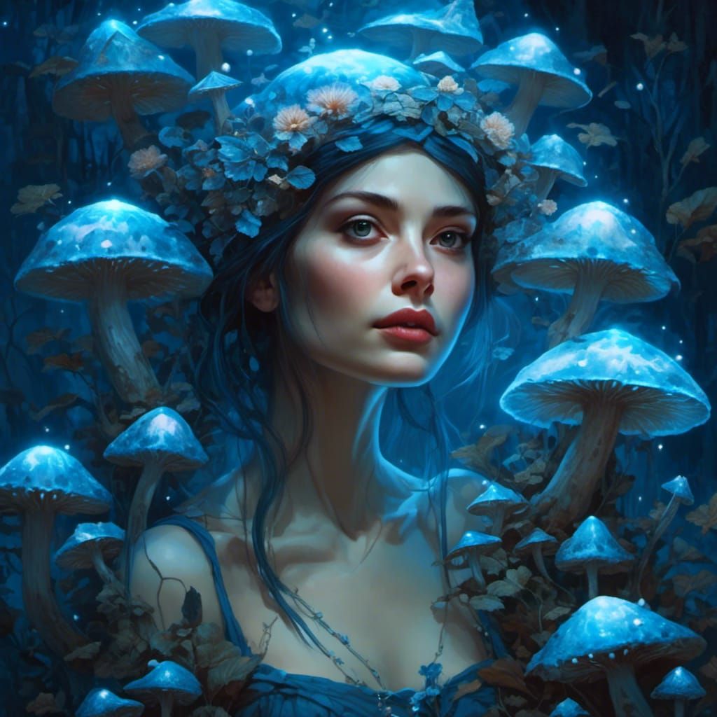 Bioluminescent Beauty in a Mushroom Grotto