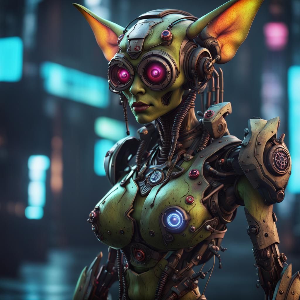 Cyberpunk Goblin Robot Female: Detailed Concept Art