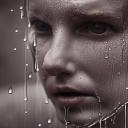 Emotional Portrait of a Person in the Rain