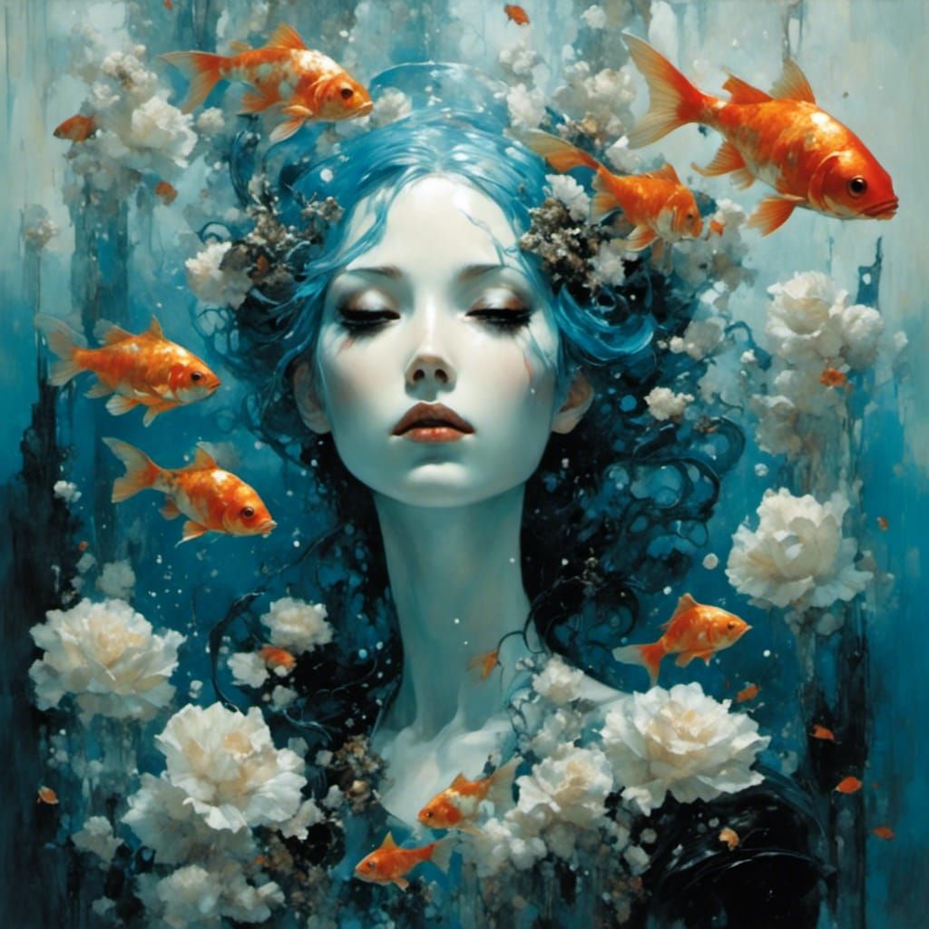 Underwater Alabaster Woman with Goldfish