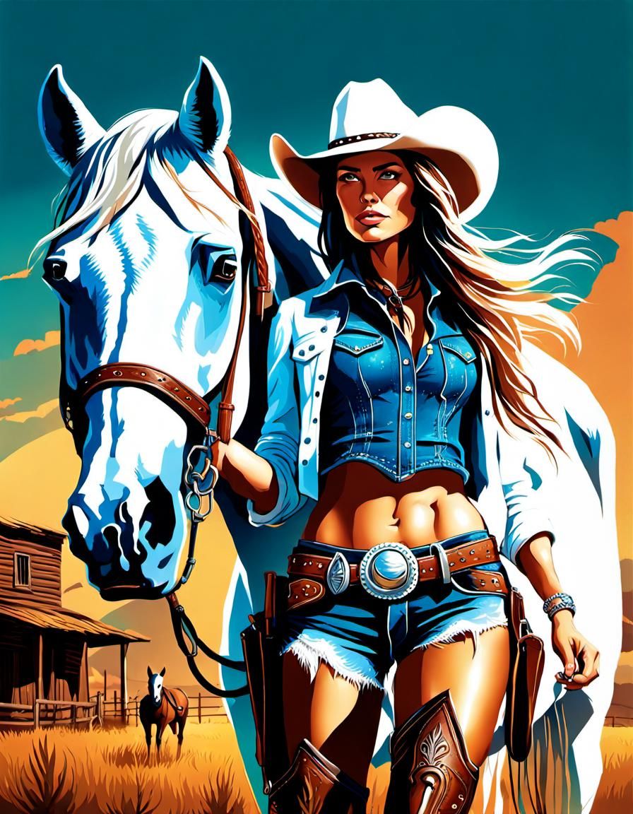 Cowgirl and Horse on Wild West Ranch