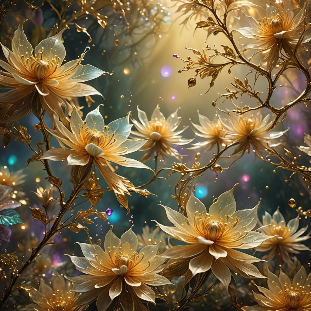 Dreamlike Fractal World of Golden Glitter