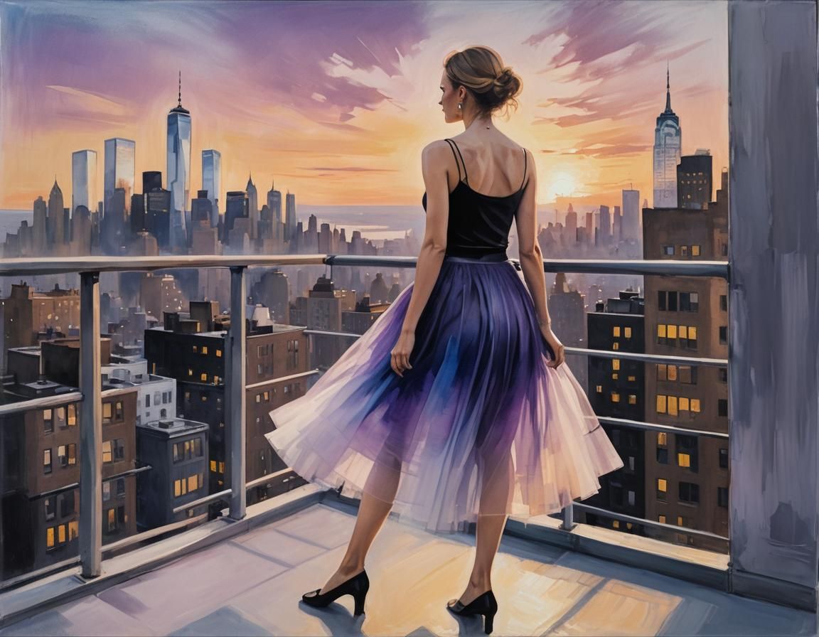 Woman Gazing at Manhattan in Marlene Dumas Style