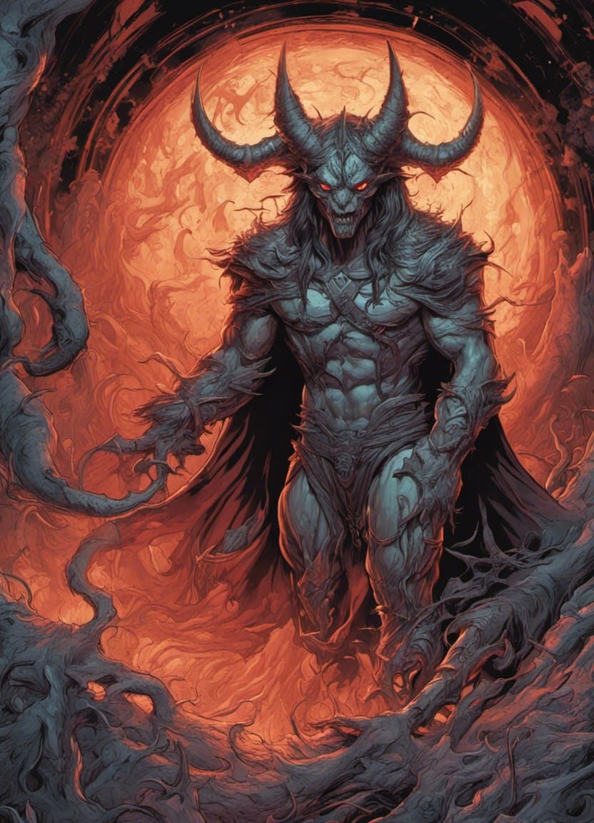 Fantasy Half-Demon Cambion in Comic Book Art Style