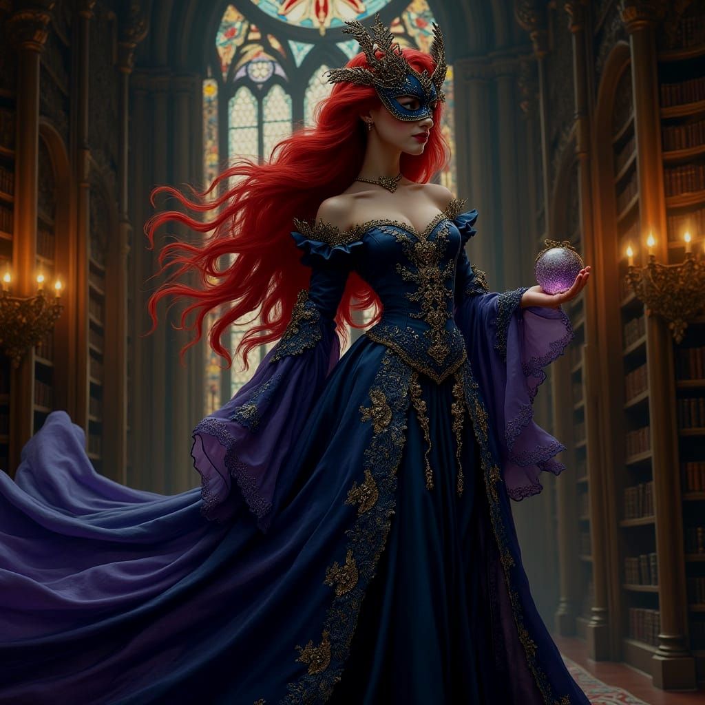 Noblewoman in Library, Dark Fantasy Concept Art