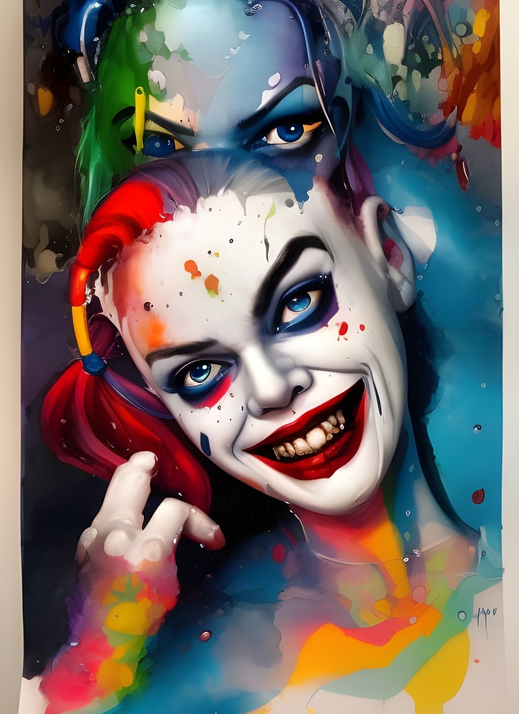 Harley Quinn's Evil Smile: Colorful Comic Portrait