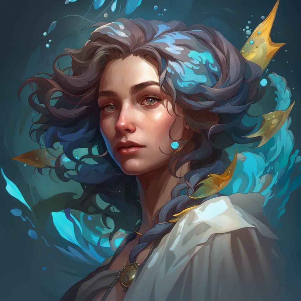Pisces Portrait in Art Nouveau Style