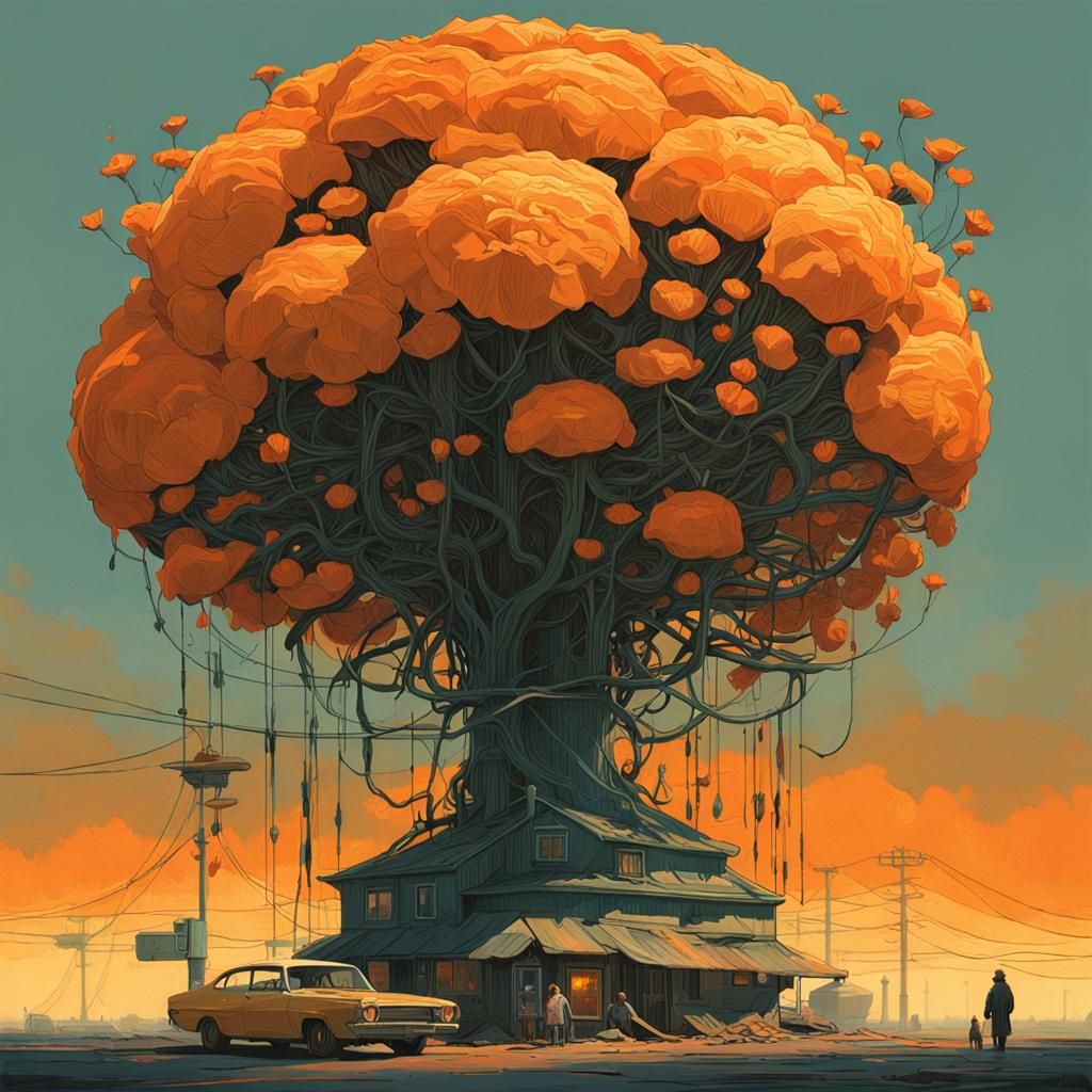 Mystical Flower with Golden Threads in Futuristic Style