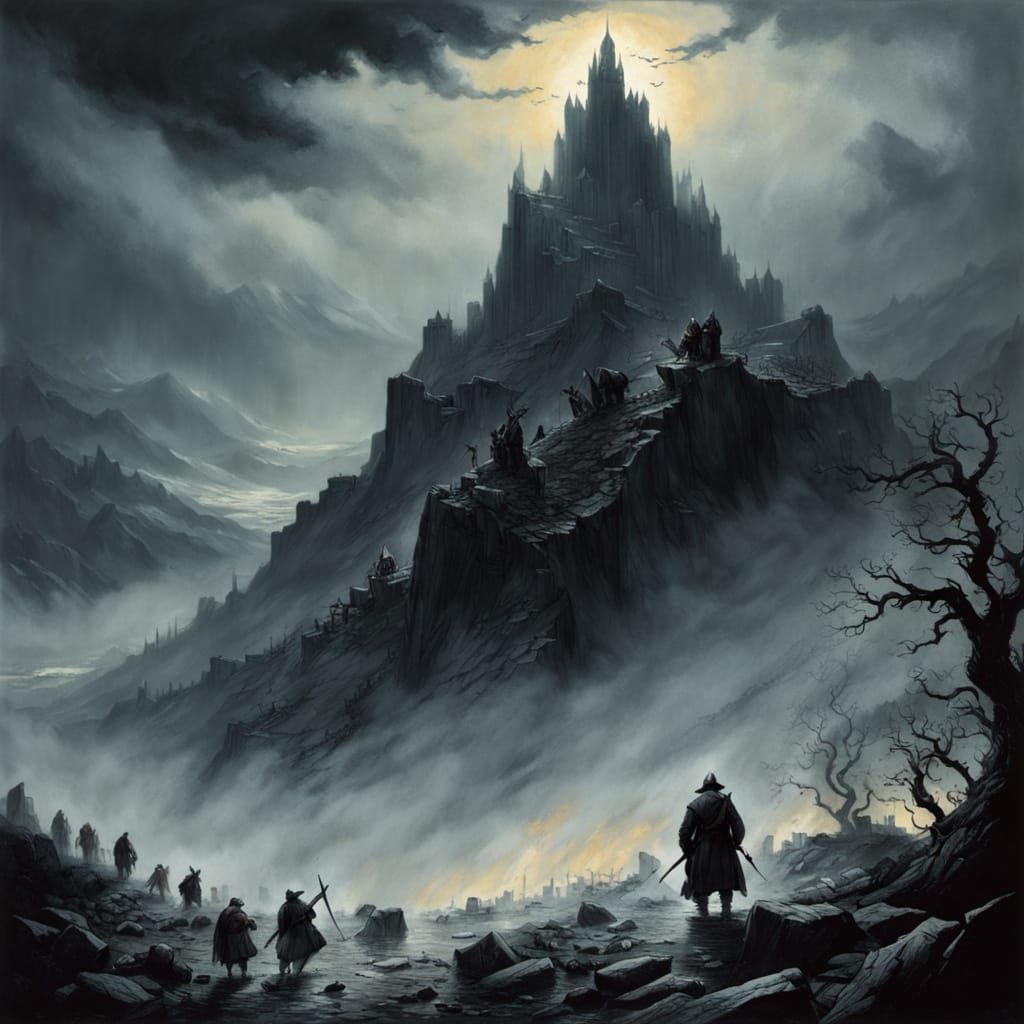 Horror Landscape: Misty Mountains in Gothic Style