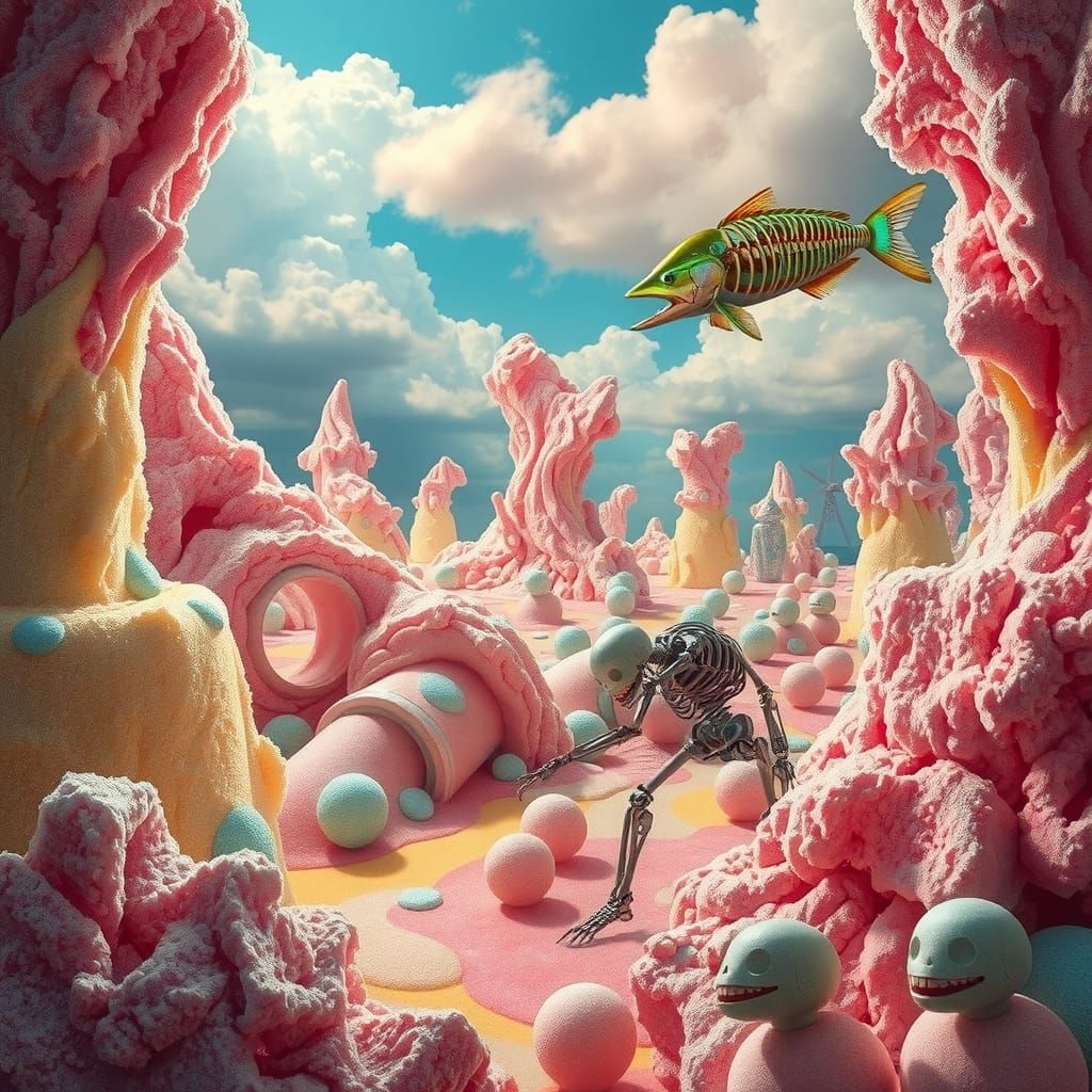 Candy Dreamscape: Surreal Biomechanical Fusion