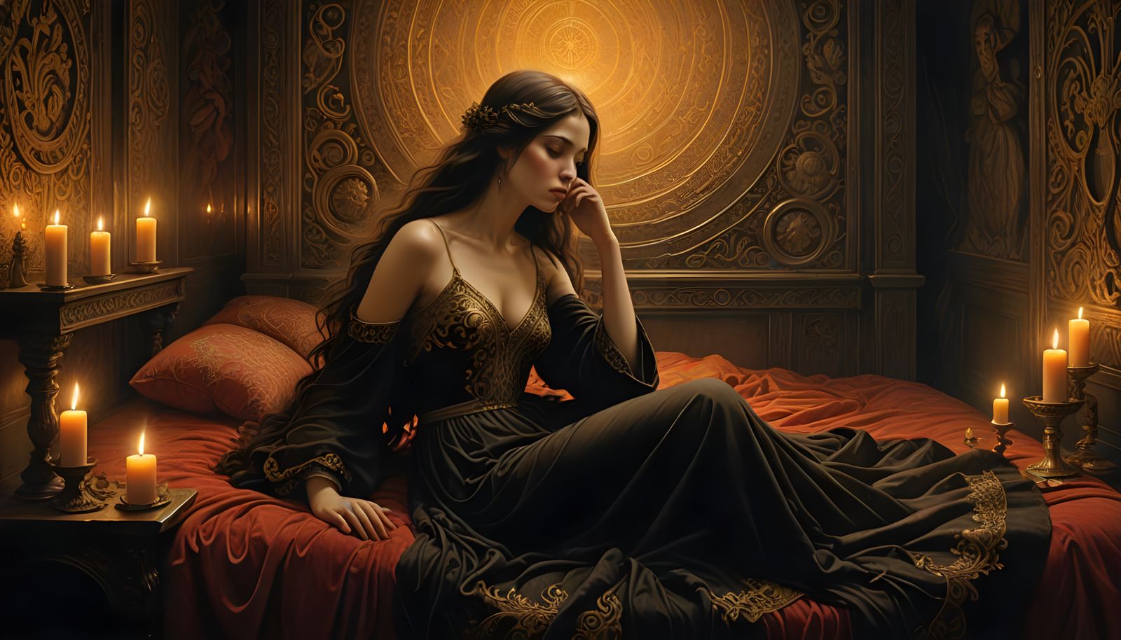 Romantic Fantasy Scene with Mysterious Woman