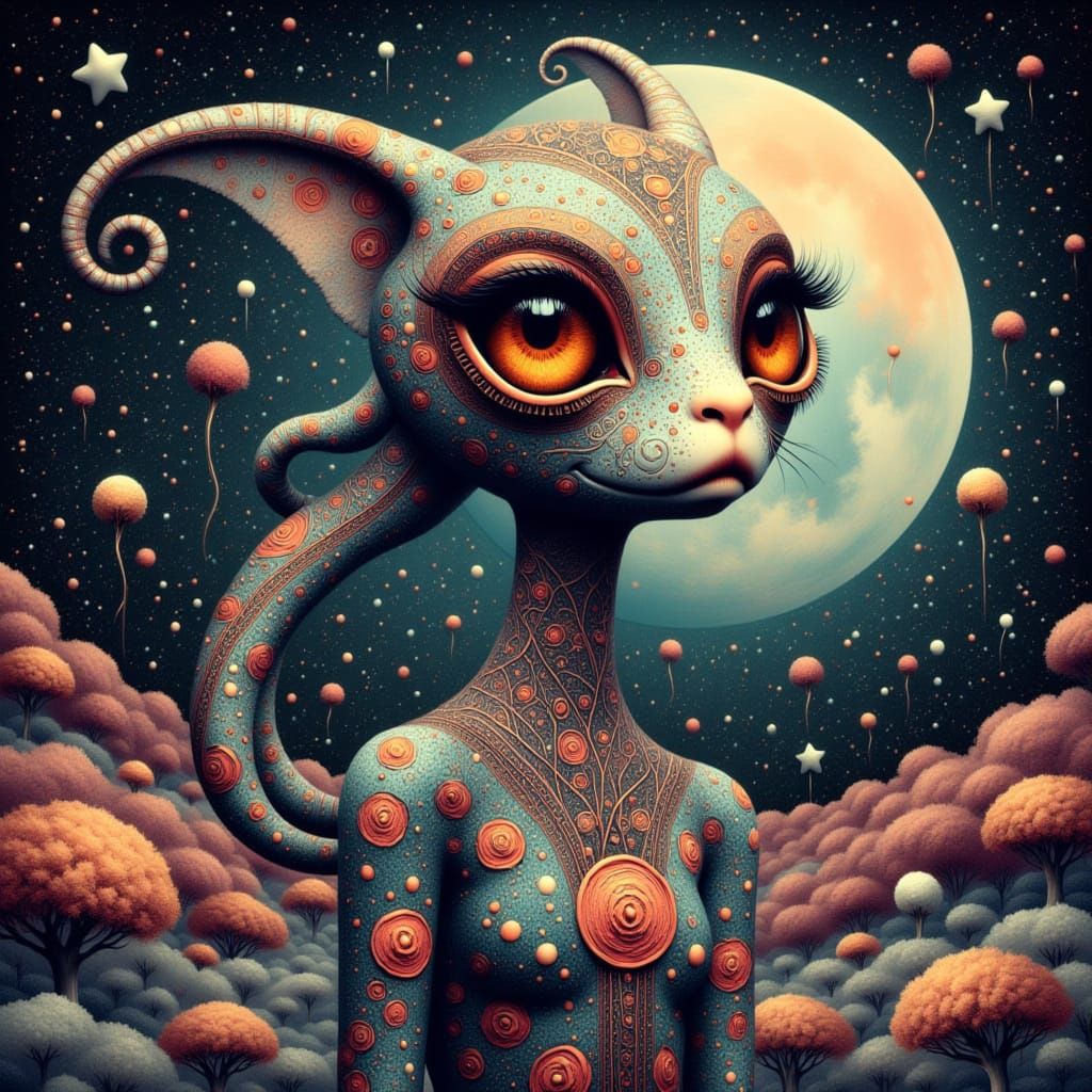 Whimsical Alien in Dreamlike Planet Landscape