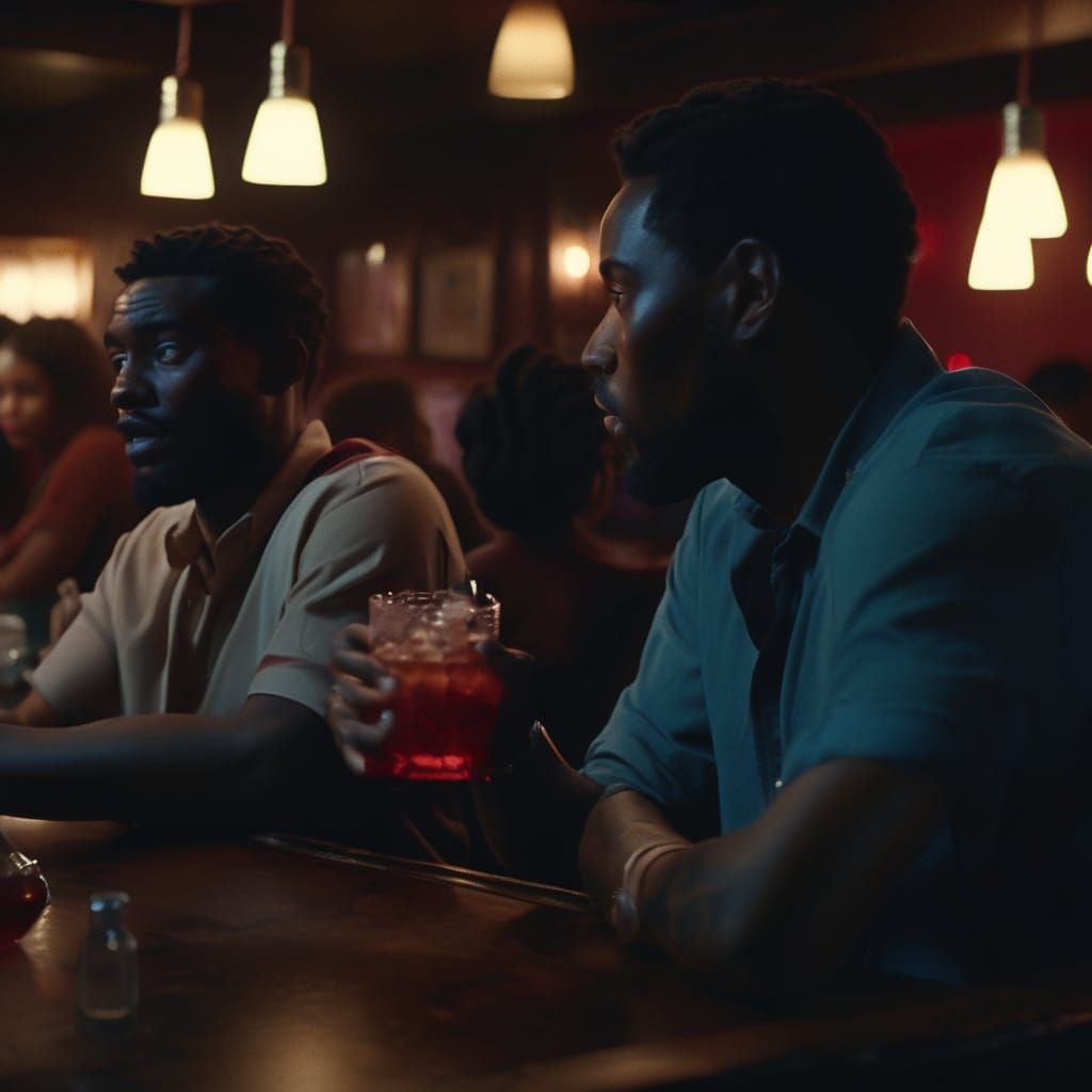 Cinematic Bar Scene: Black People Conversing Over Drinks