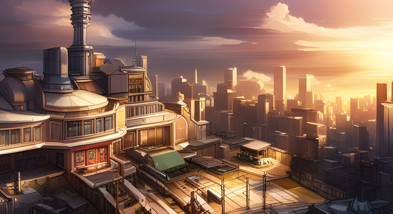 Steampunk City in Anime Style