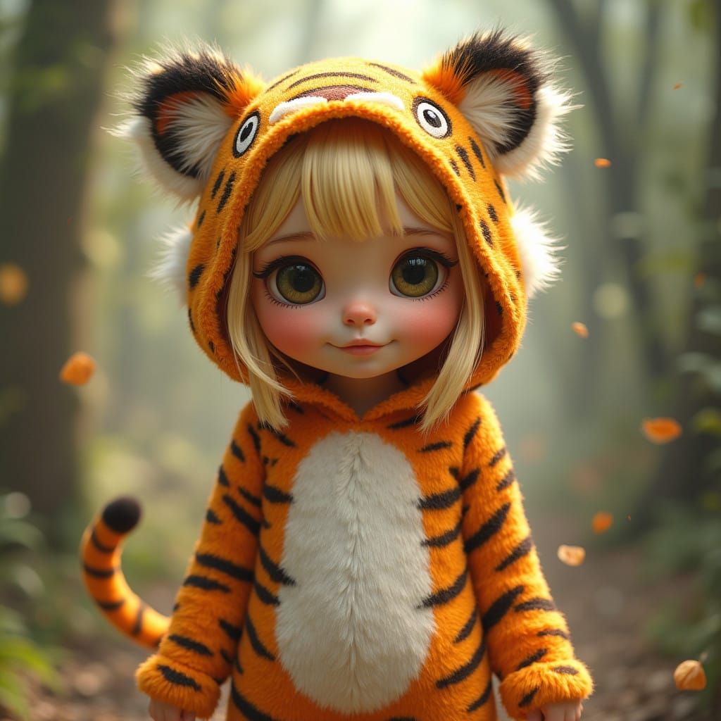 A Whimsical Tiger Carnival Girl in a Furry Costume