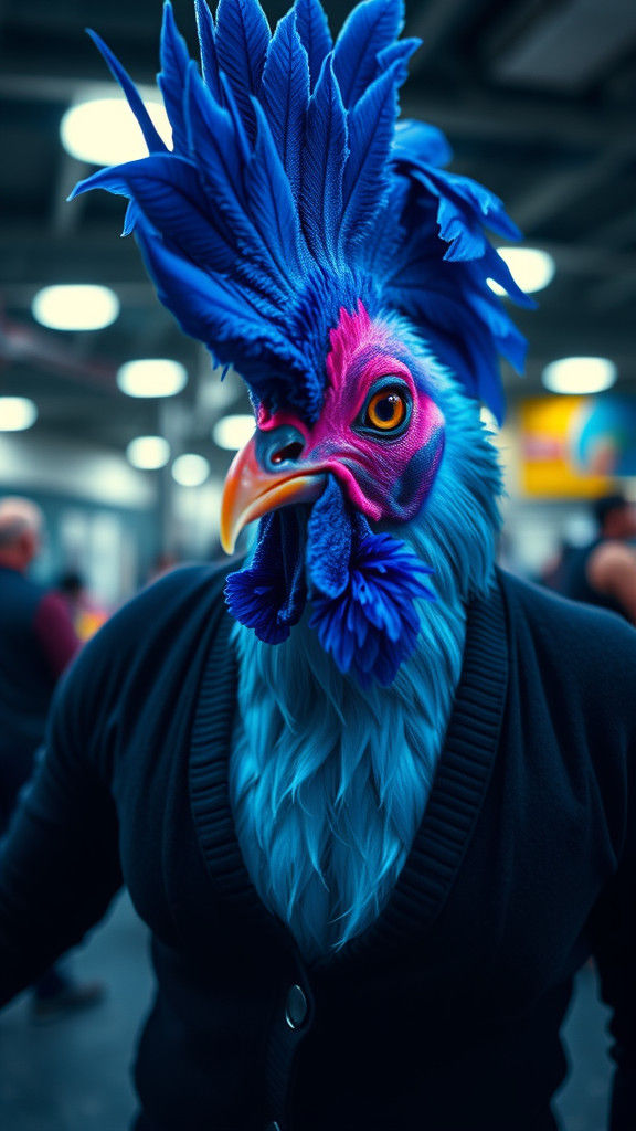 Blue Female Bodybuilder in Chromatic Polaroid Style