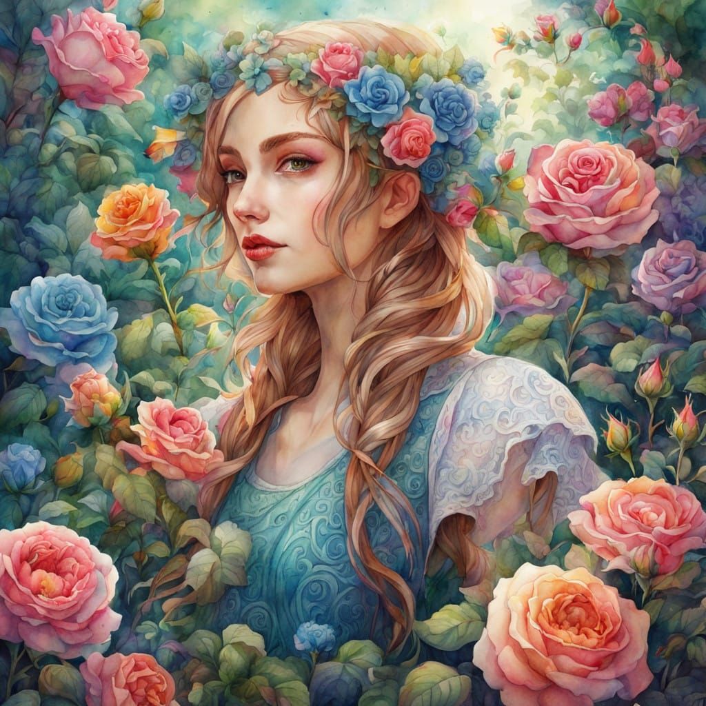 Vibrant Fae in Enchanted Rose Garden