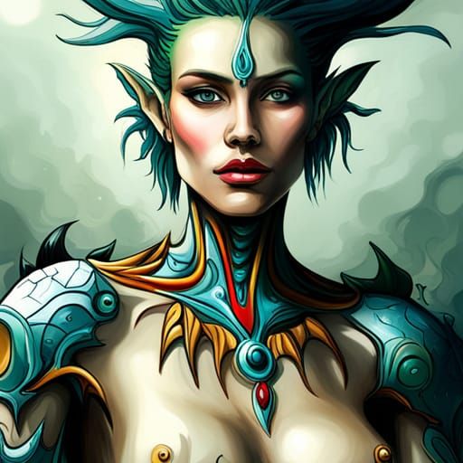 Colorful Graffiti Art of a Three-Headed Alien Model