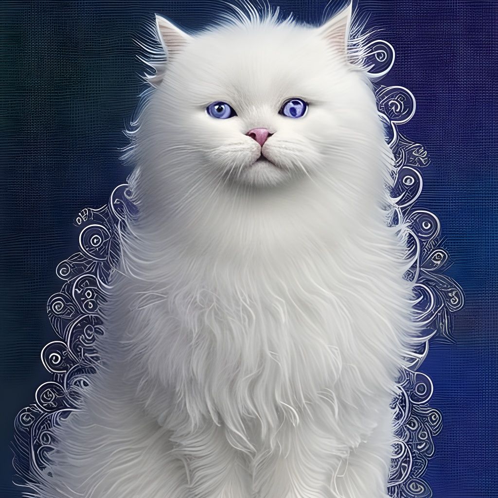 Magical Fluffy White Cat with Filigree Details