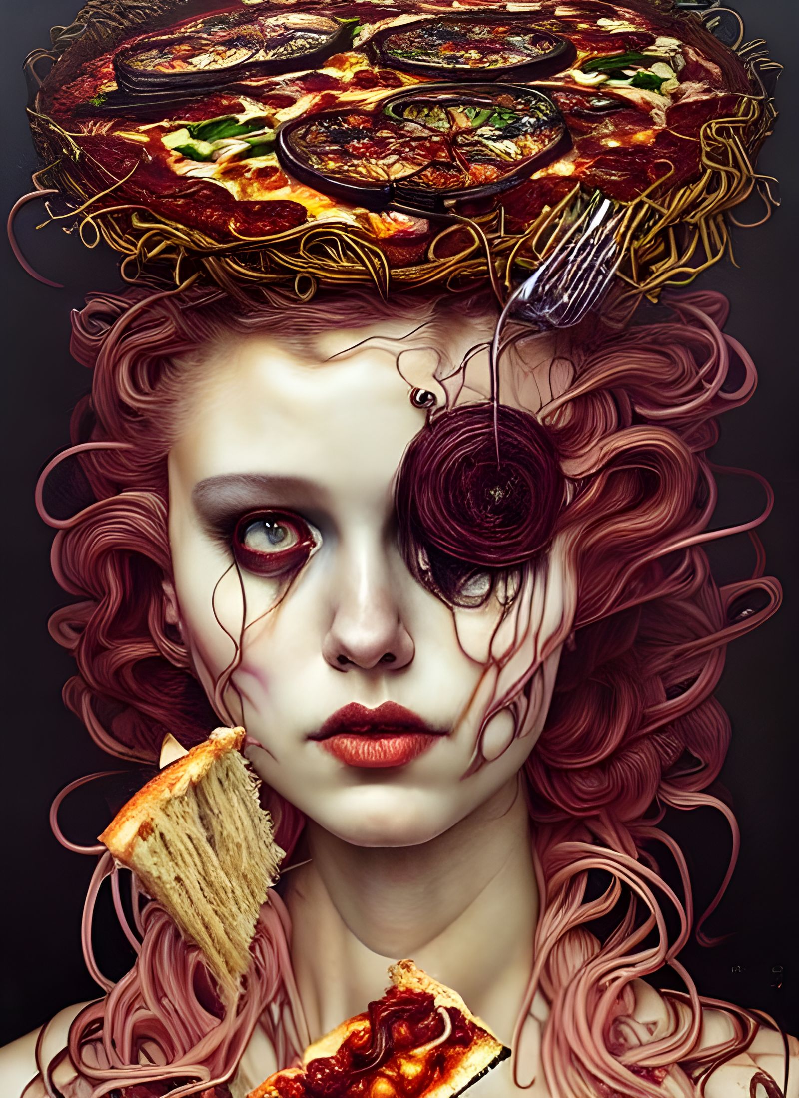 Spaghetti and Pizza Queen: Hyperdetailed Digital Art
