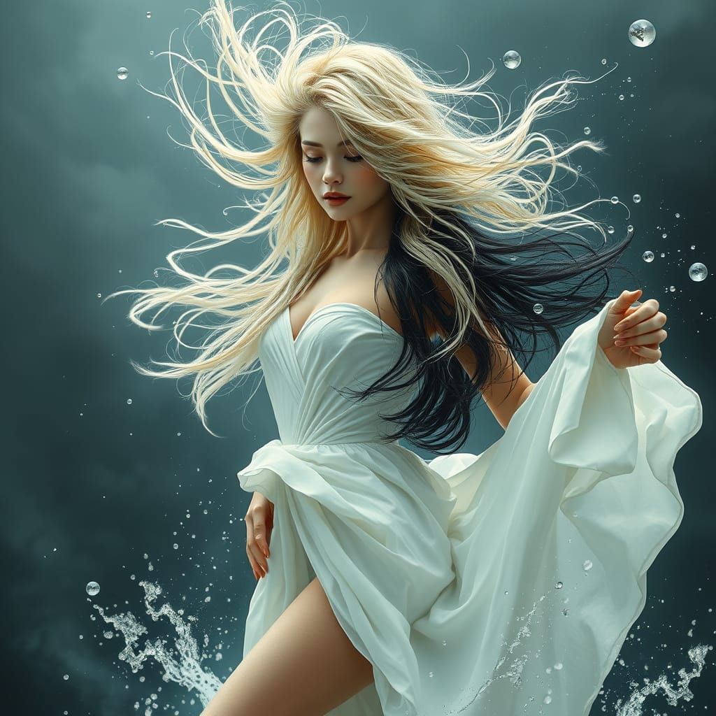 Hyperrealistic Portrait of a White Genie in a Bottle