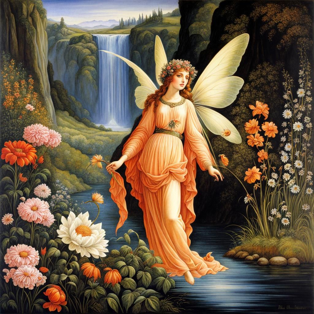 Futuristic Fairy in Renaissance Style Landscape