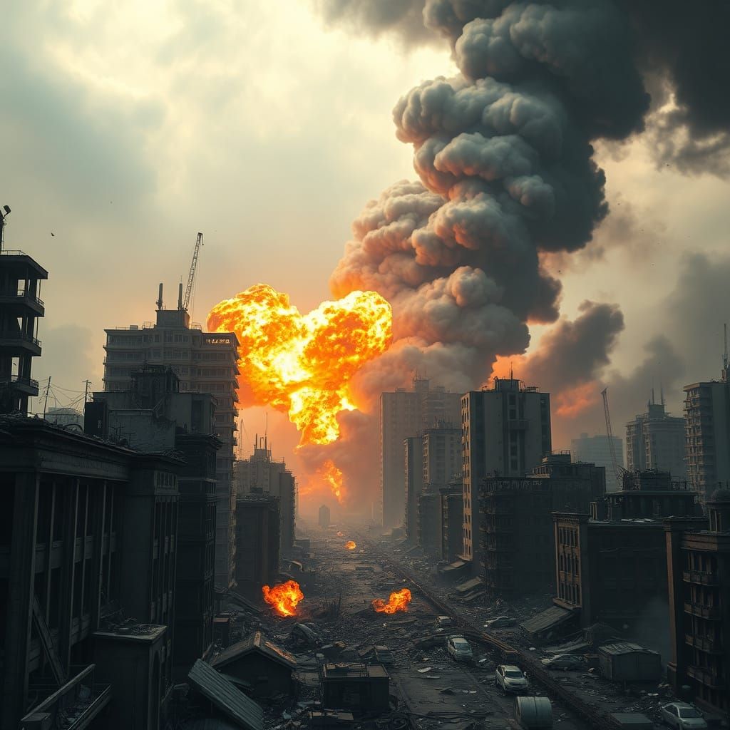 Dystopian War-Torn Cityscape in Ruins