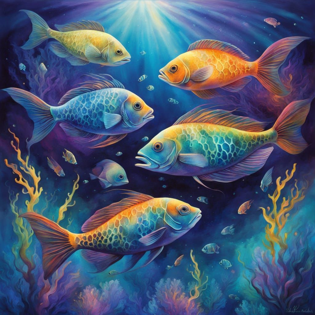 Whimsical Aquatic Scene in Watercolor Style