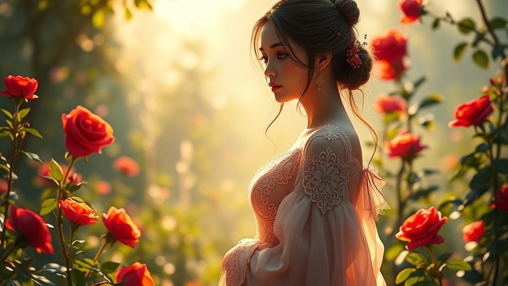 Ethereal Garden Maiden in 3D Anime Style