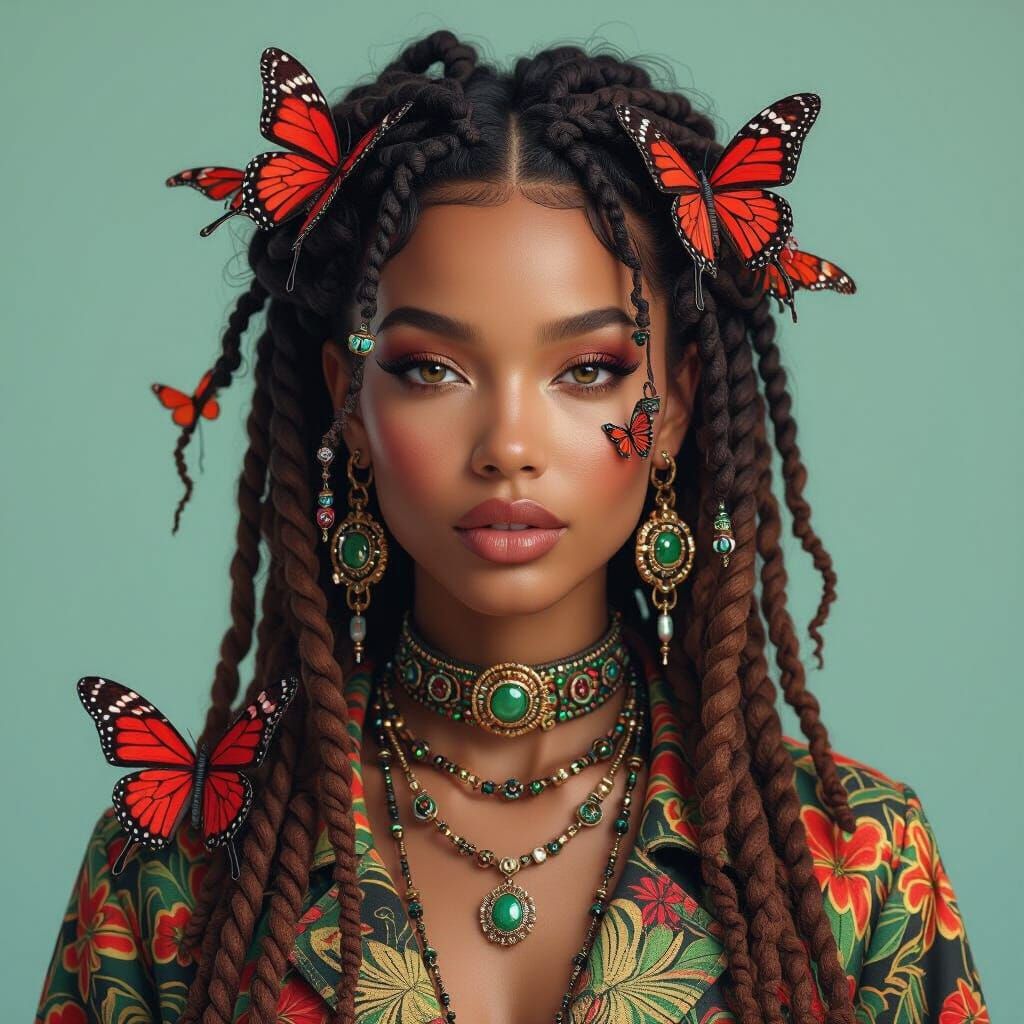 Mulatto Woman with Micro Dreads and Butterfly Clothing