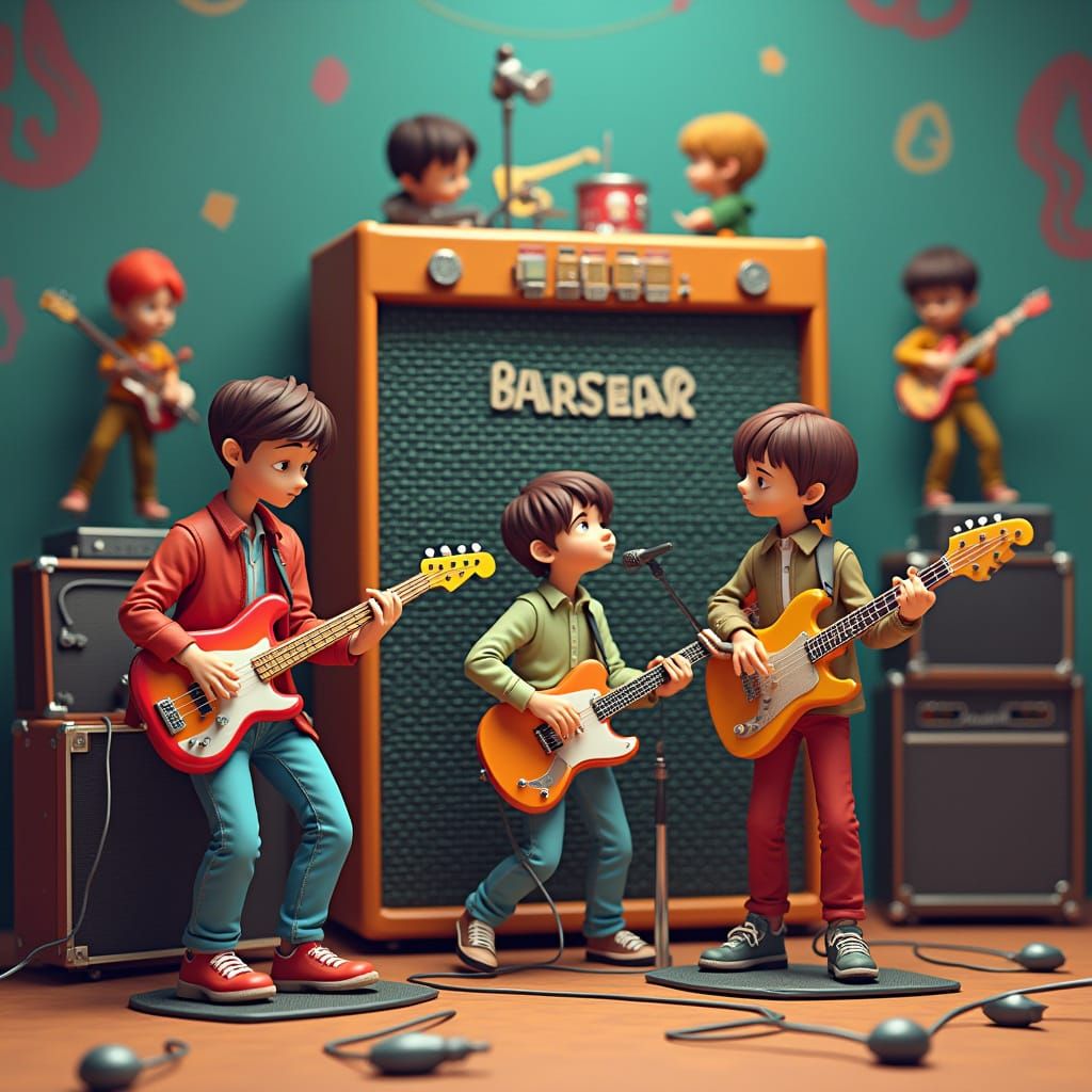 Mini Musicians Perform on Gigantic Amplifier: Digital Art