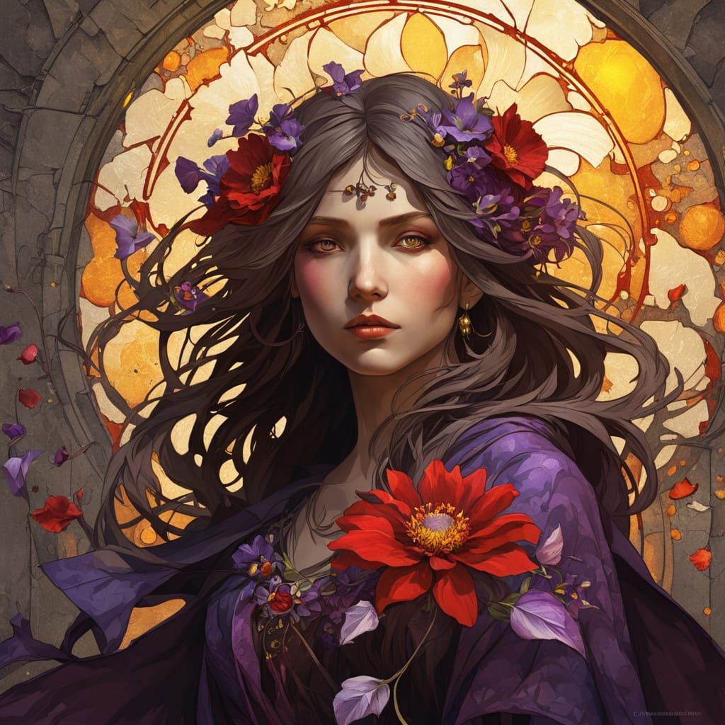 Red Flower Against Shabby Wall, Dark Fantasy Art