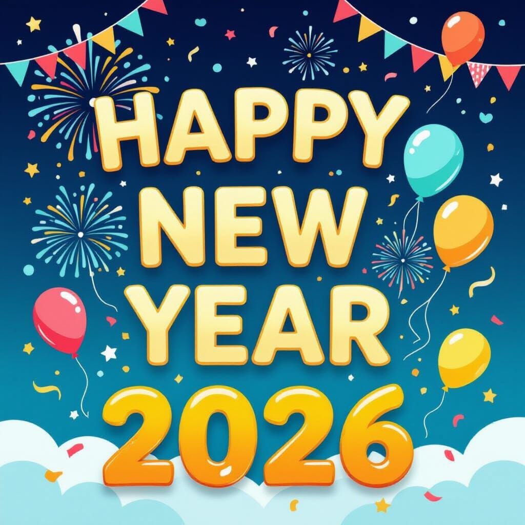 Colorful Happy New Year 2026 Celebration with Fireworks and ...