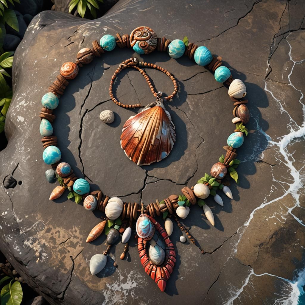 Moana's Necklace: Detailed Matte Painting by the Shore