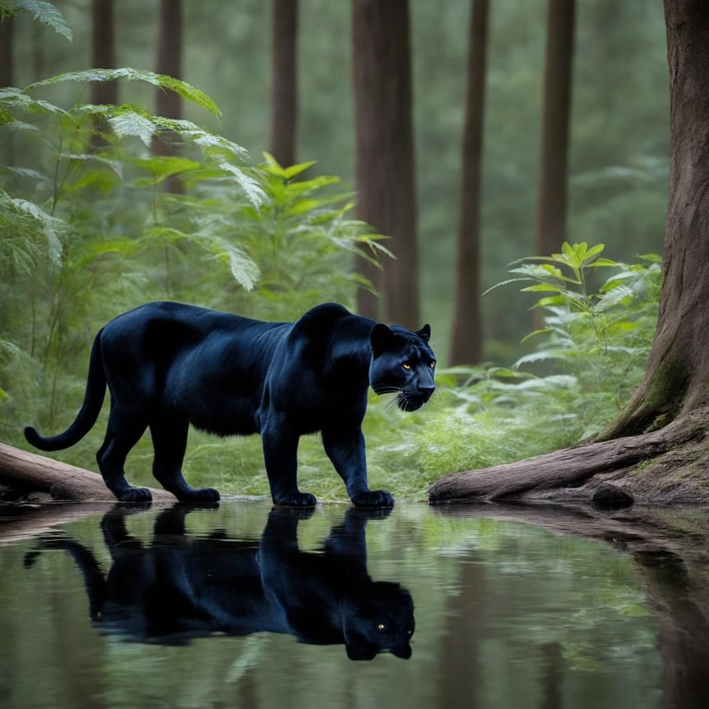 Black Panther's Reflection: A White Panther Appears