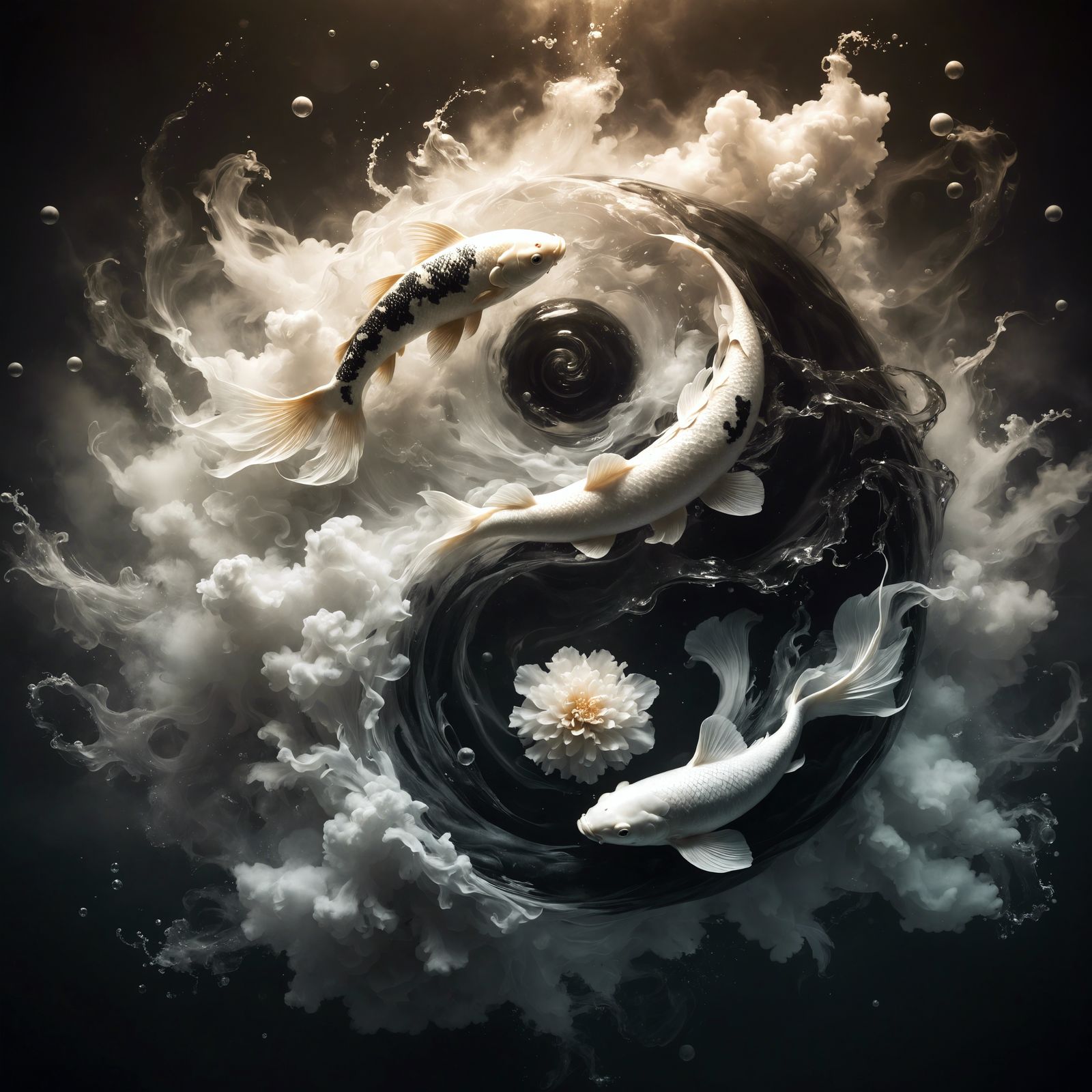 Ethereal Koi Fish Yin Yang in Mystic Fog