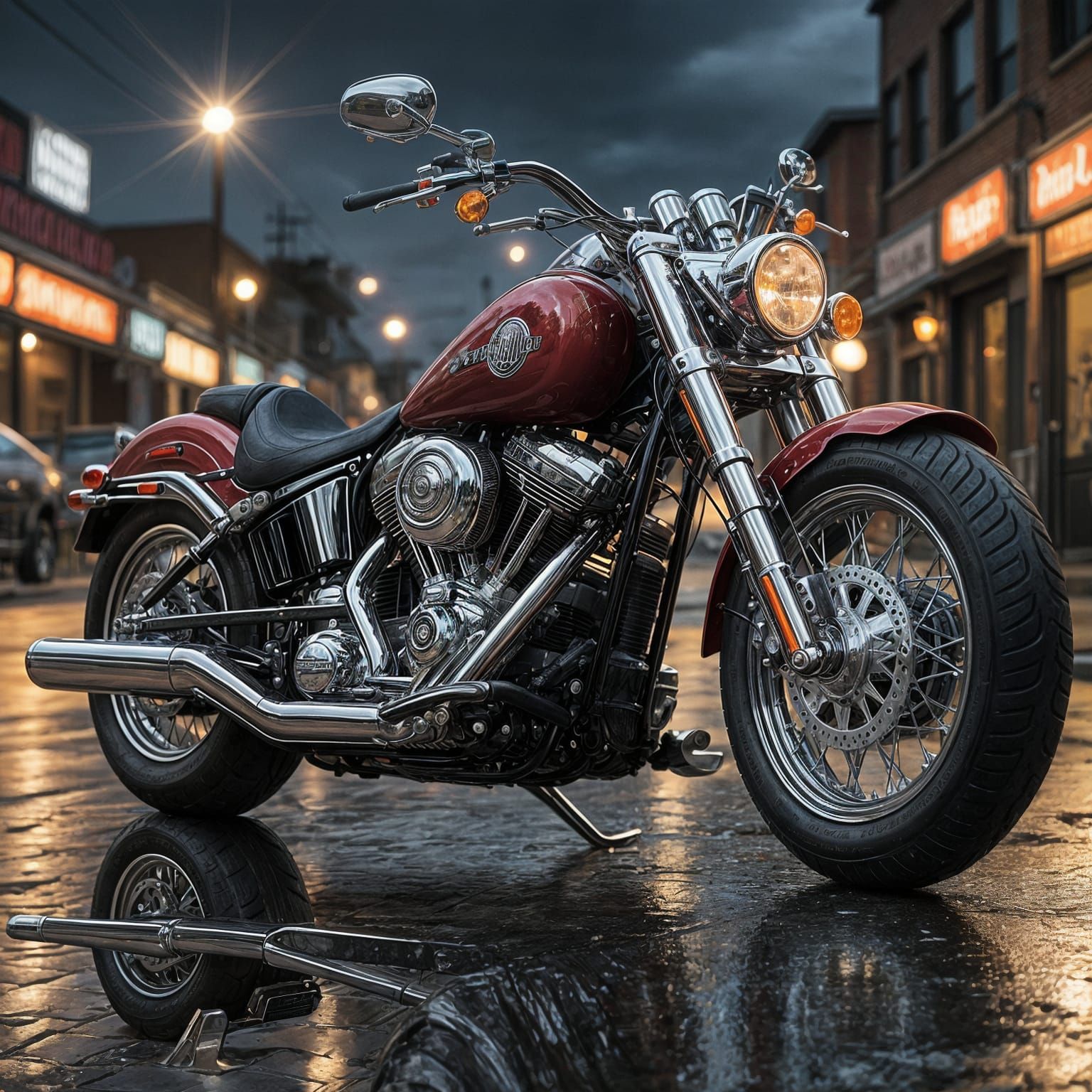 A Realistic Harley Davidson Fatboy Motorcycle in Vibrant Red