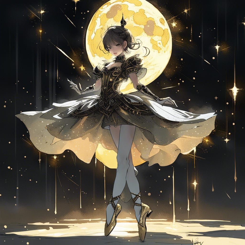 Armored Ballerina in Bioluminescent Ballroom, Digital Art