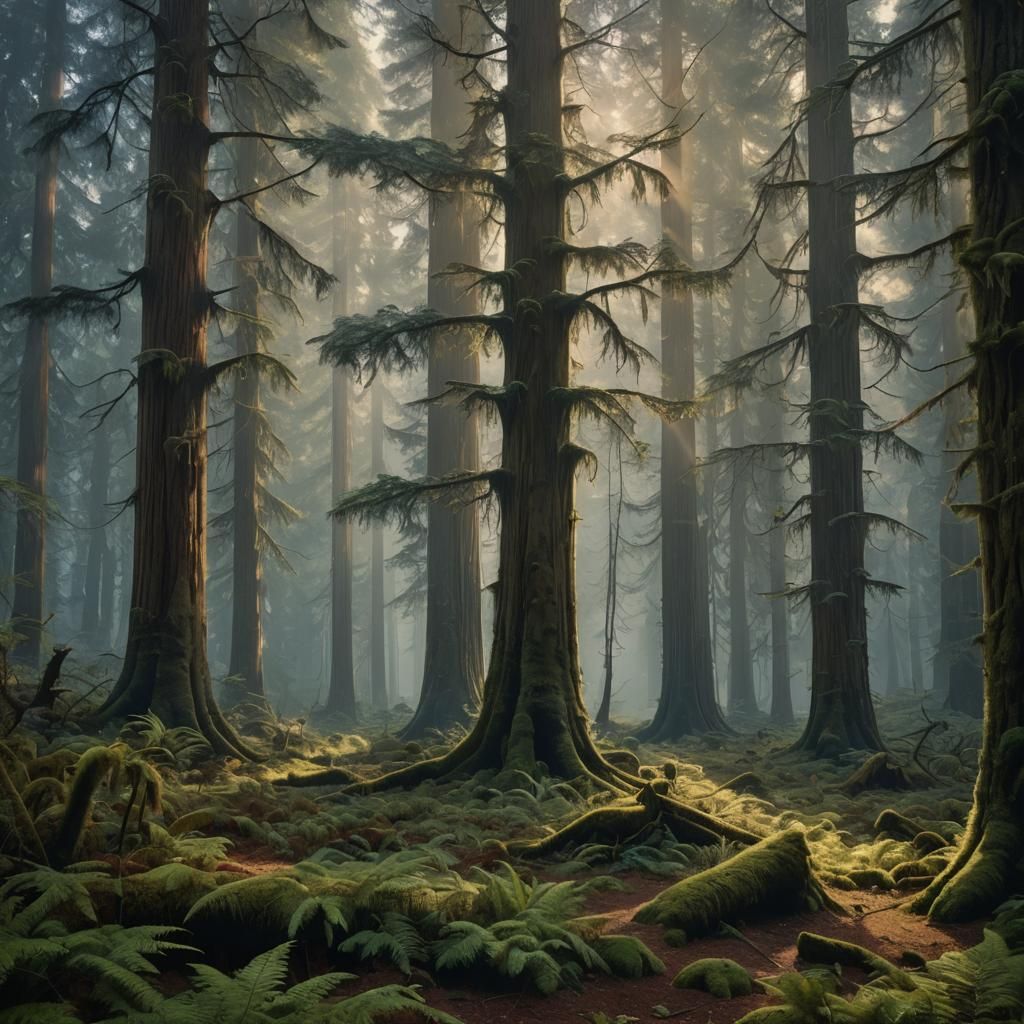 Renaissance-Inspired Fantasy Forest in Ethereal Winter Light