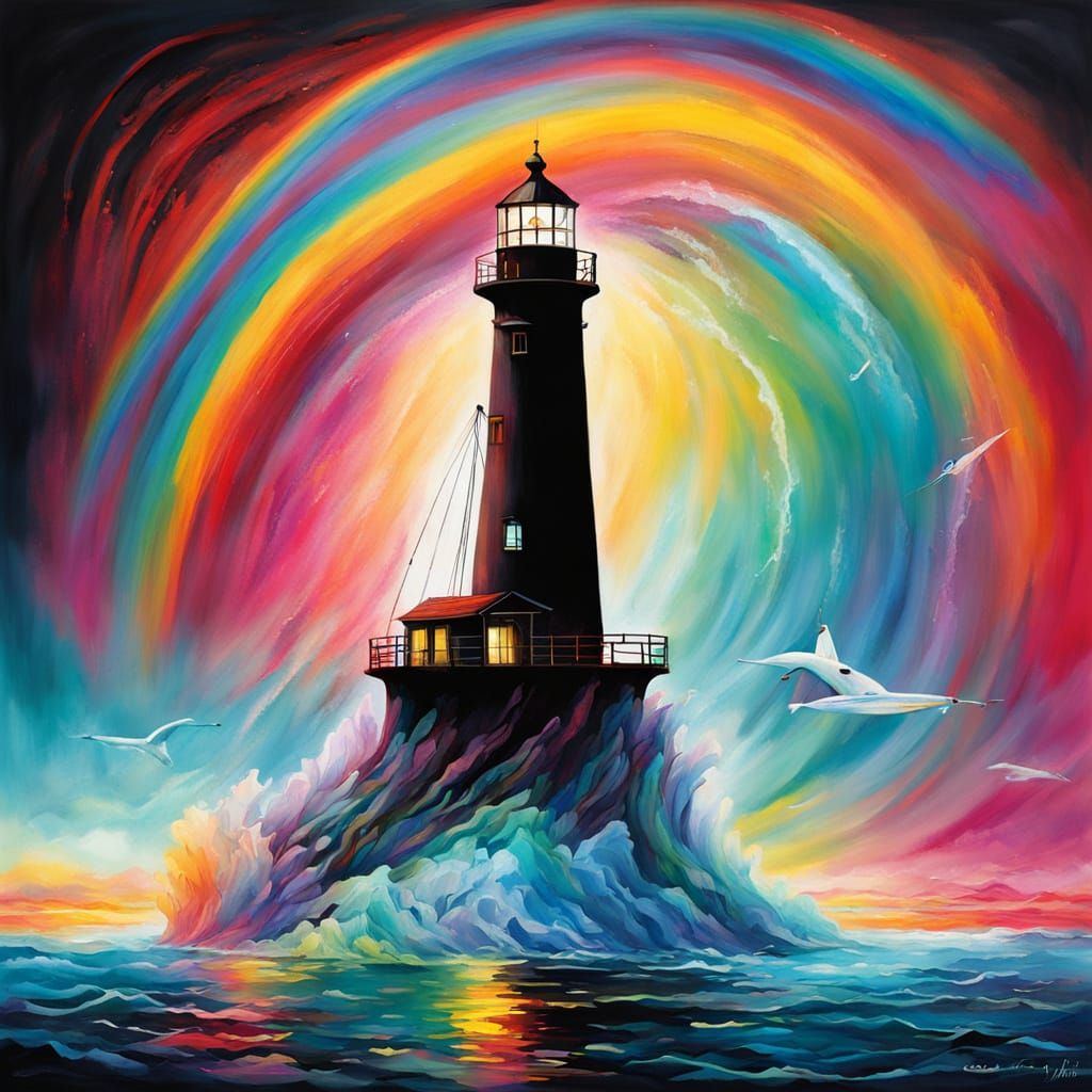 Translucent Lighthouse Dissolving into Aerogel Filaments