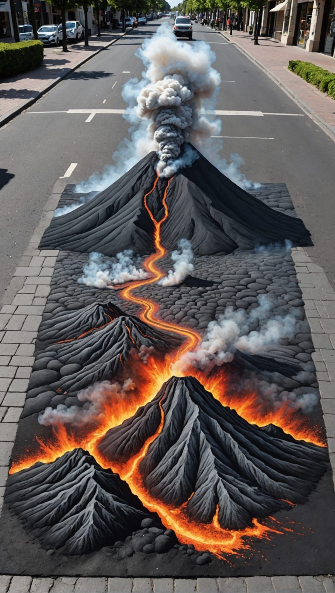 Dynamic Chalk Art: Volcanic Eruption on Pavement