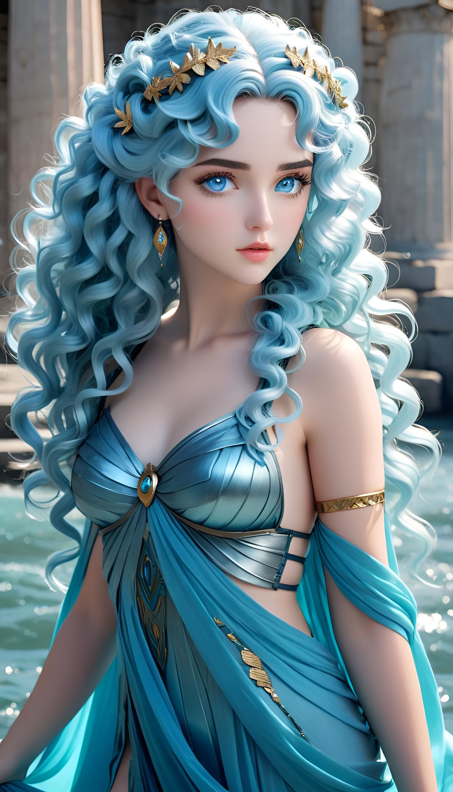 Beautiful Water Nymph in Ancient Greece Style