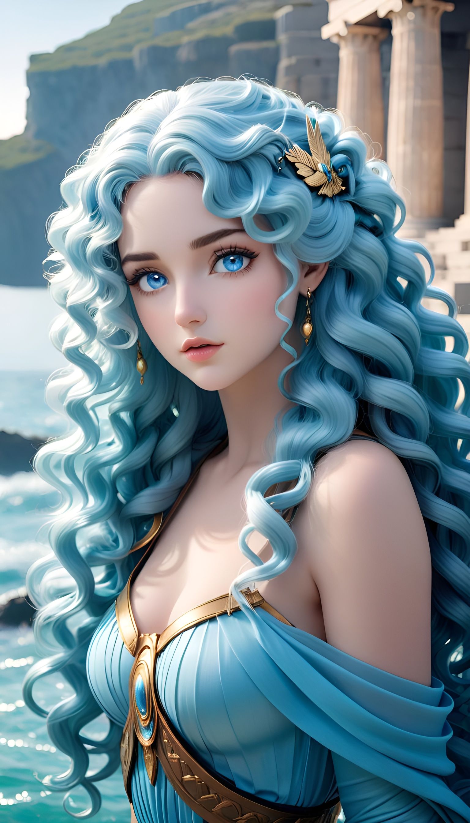 Ancient Greek Water Nymph with Blue Hair